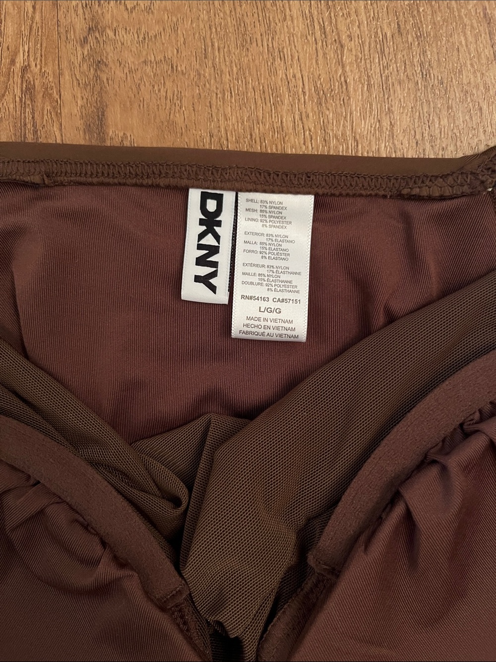 NWT DKNY Ruffle Plunge Underwire Tummy Control One Piece Swimsuit Mocha - Picture 6 of 8